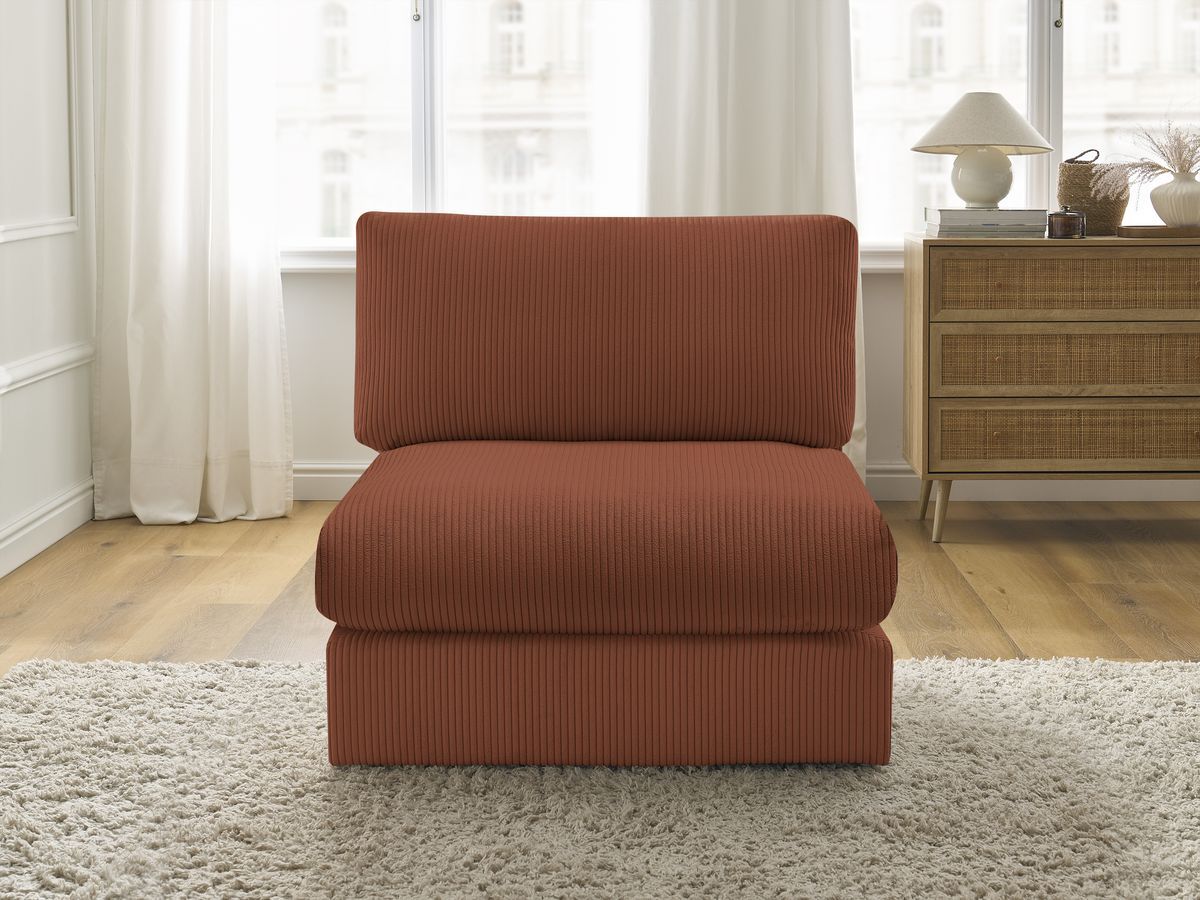 Chauffeuse 1 place pour canapé modulable PARIS velours côtelé orange BOBOCHIC 1 places - Vue supplémentaire 3