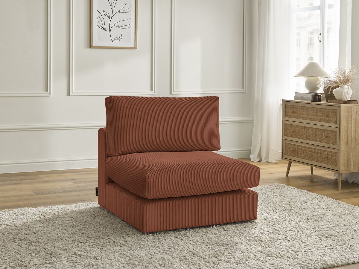Canapé d'angle fixe EVEREST tissu chiné - Orange - Angle droit - 10 coussins