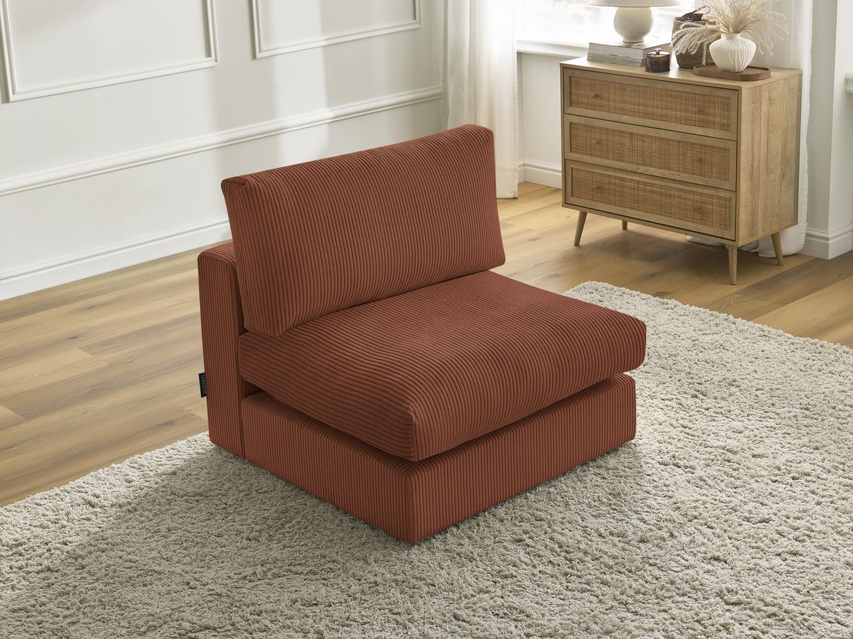 Canapé d'angle fixe EVEREST tissu chiné - Orange - Angle droit - 10 coussins