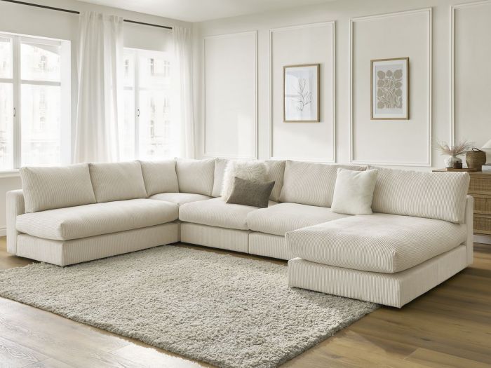 Stała sofa narożna 100% modułowa ultra miękka tkanina PARIS 3 fotele, 1 meridian, 1 narożnik, 1 pufa