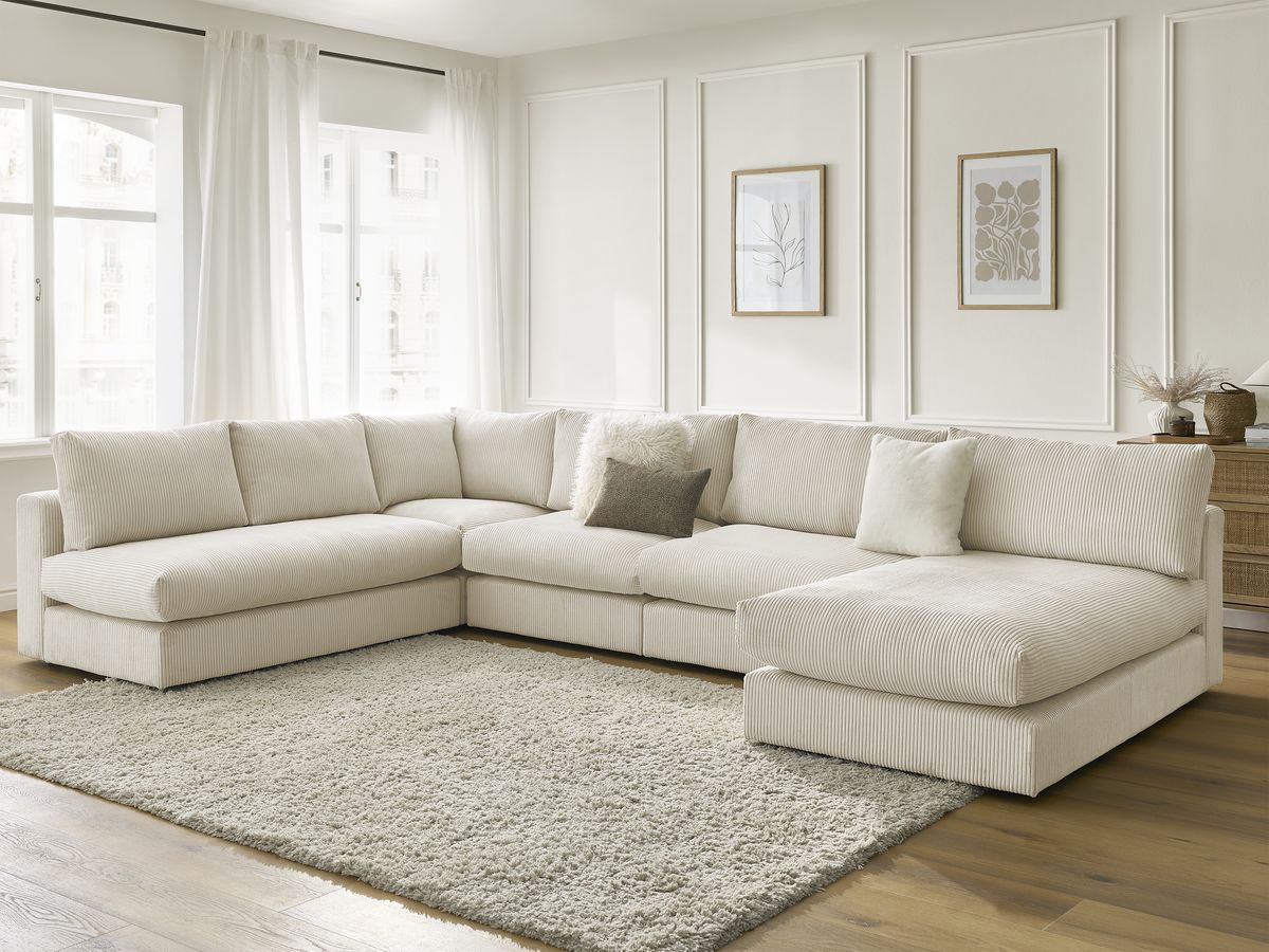 Canapé d'angle modulable PARIS velours côtelé avec 3 chauffeuses, 1 méridienne et 1 angle | BOBOCHIC ®