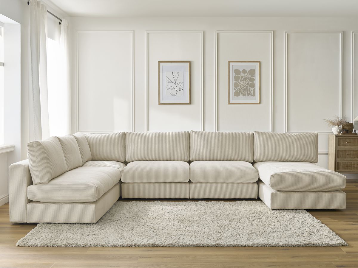 Canapé d'angle modulable PARIS velours côtelé beige 5 places — vue 5