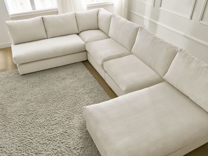 Canapé Paris beige trois quarts montrant profondeur et méridienne.