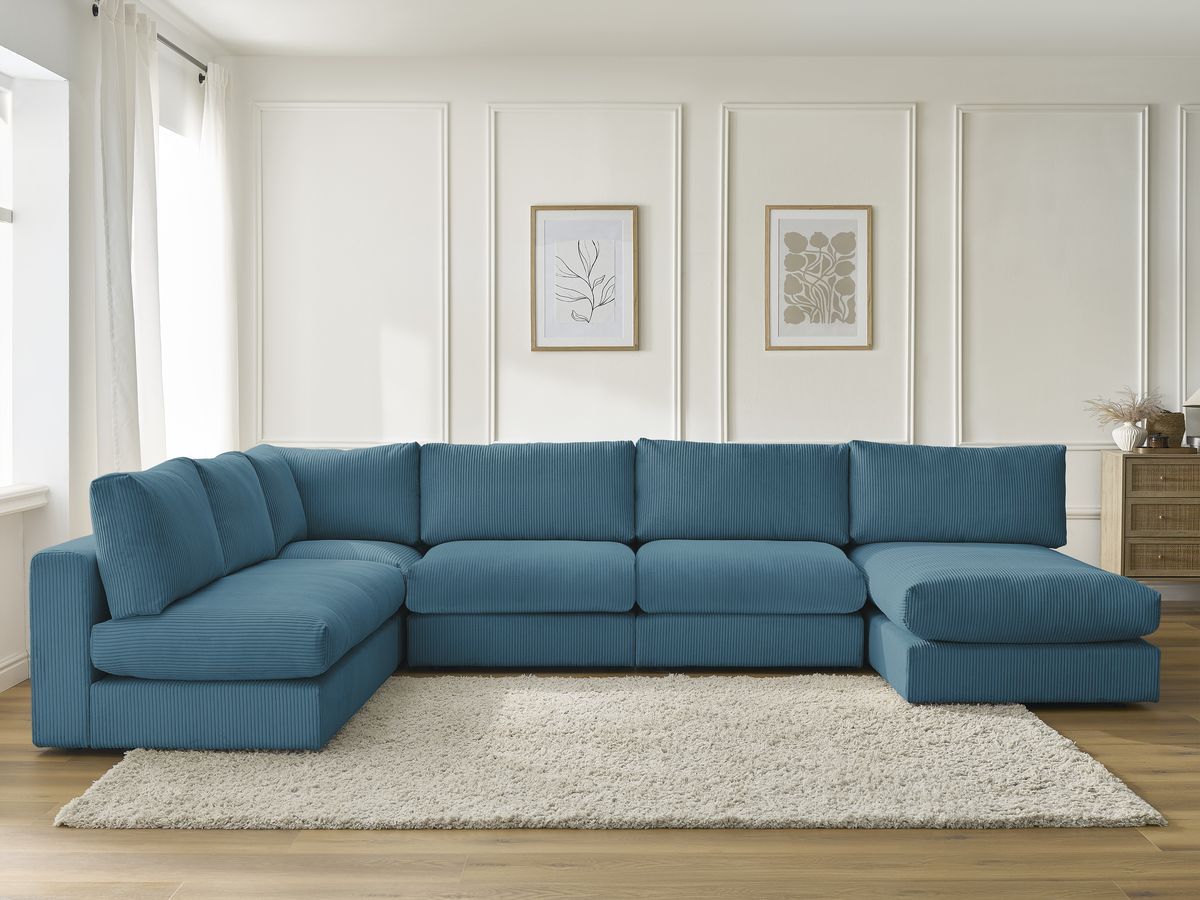 Canapé d'angle modulable PARIS velours côtelé bleu clair 5 places — vue 5