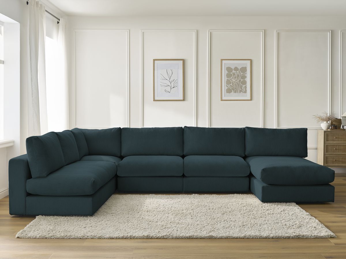 Canapé d'angle modulable PARIS velours côtelé bleu foncé 5 places — vue 5
