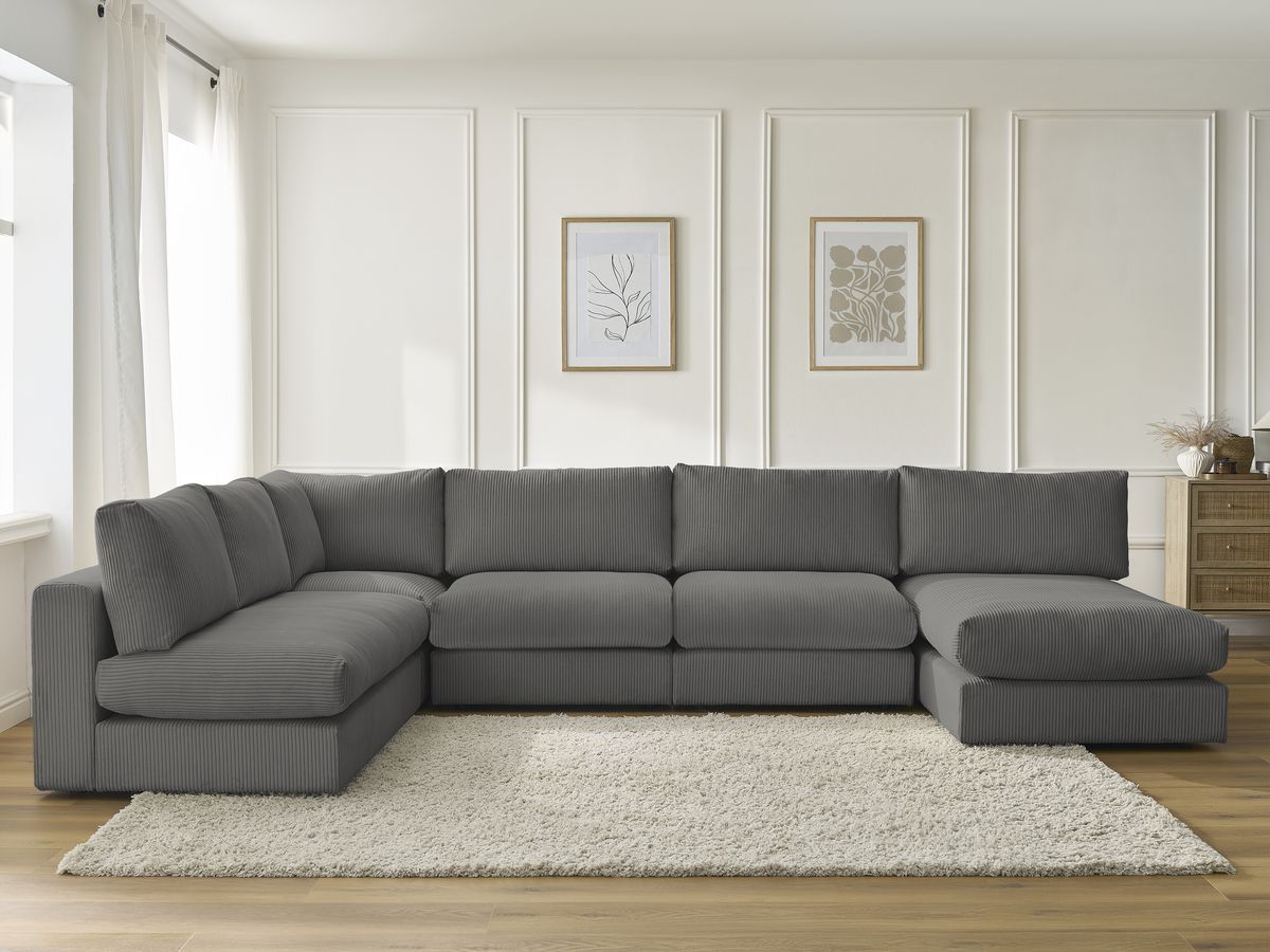 Canapé d'angle modulable PARIS velours côtelé gris foncé 5 places — vue 5
