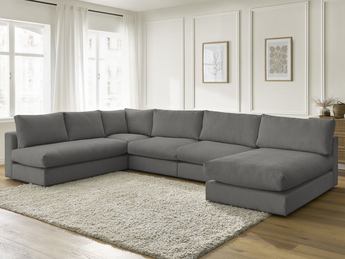 Canapé d'angle modulable PARIS velours côtelé avec 3 chauffeuses, 1 méridienne et 1 angle