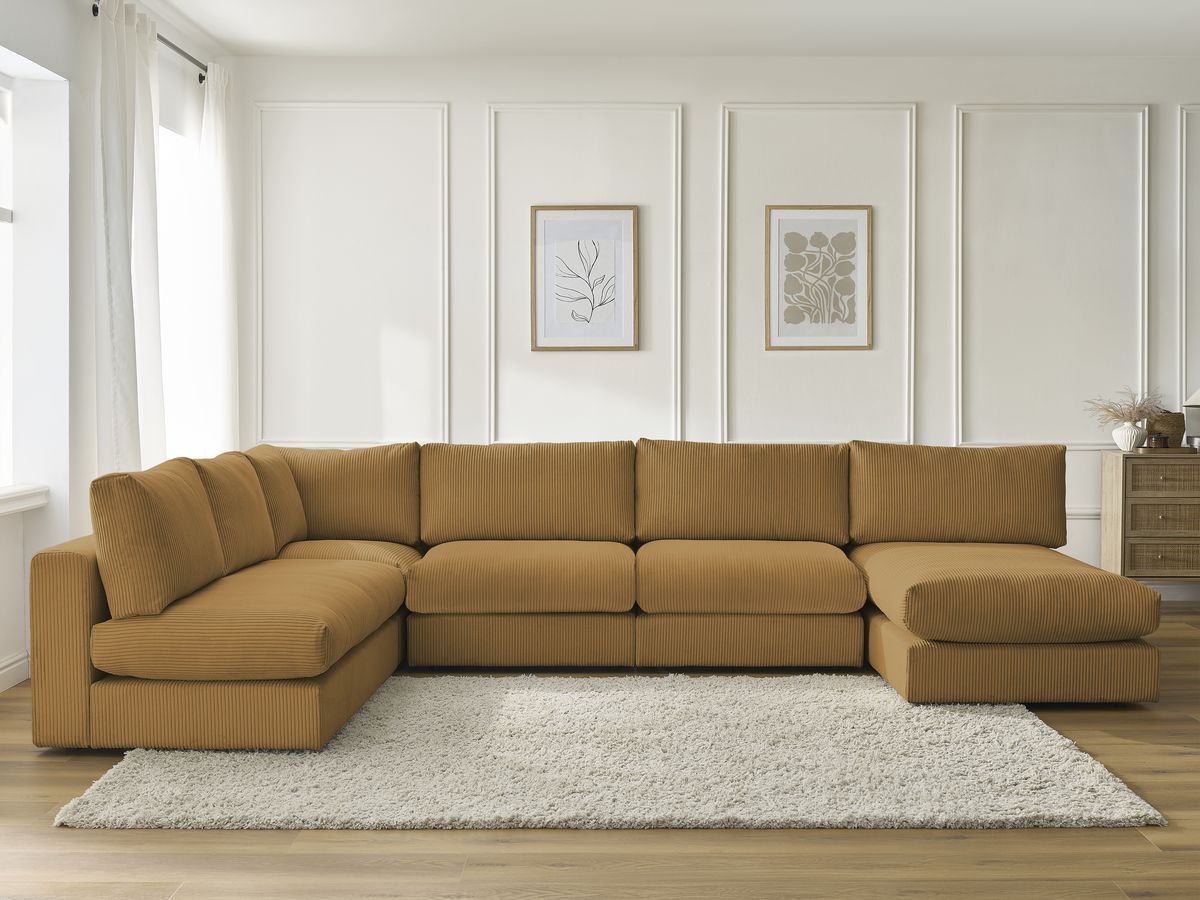 Canapé d'angle modulable PARIS velours côtelé jaune 5 places — vue 5