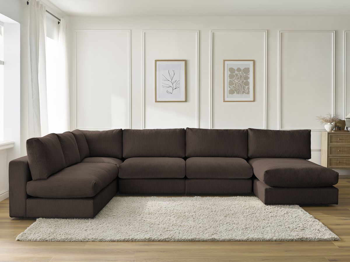 Canapé d'angle modulable PARIS velours côtelé marron 5 places — vue 5