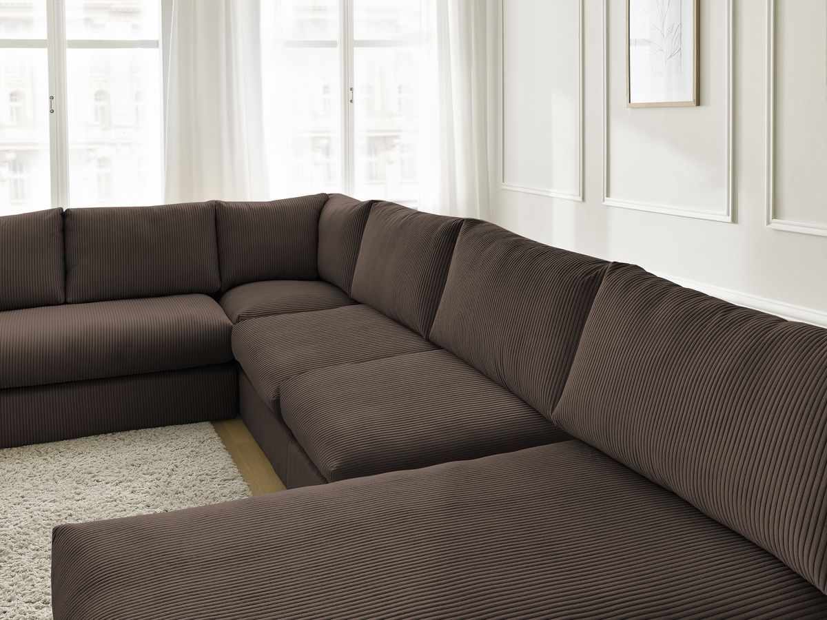 Canapé d'angle modulable PARIS velours côtelé avec 3 chauffeuses, 1 méridienne et 1 angle