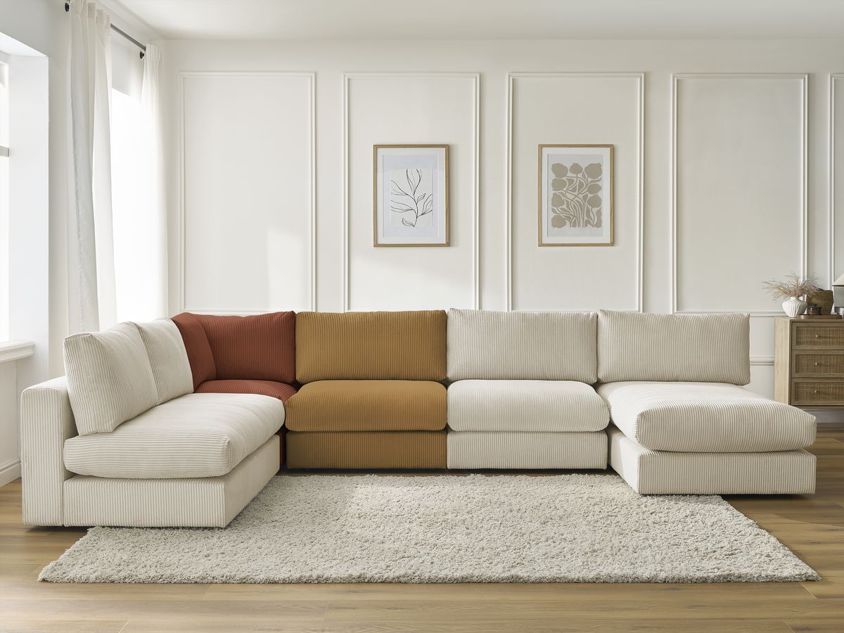 Canapé d'angle modulable PARIS velours côtelé multicolore 5 places — vue 5
