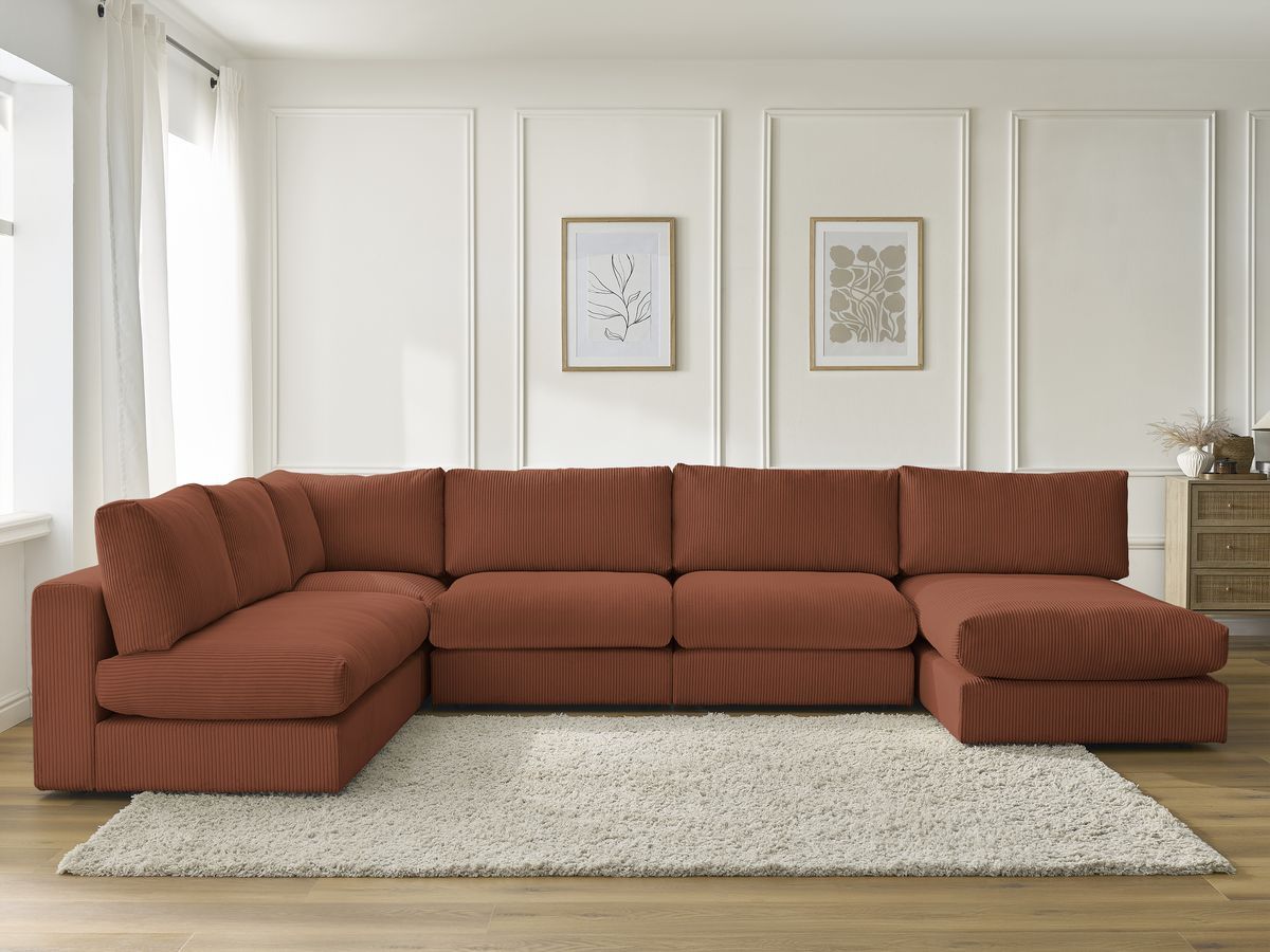 Canapé d'angle modulable PARIS velours côtelé orange 5 places — vue 5