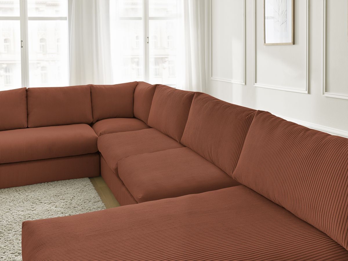 Canapé d'angle modulable PARIS velours côtelé avec 3 chauffeuses, 1 méridienne et 1 angle