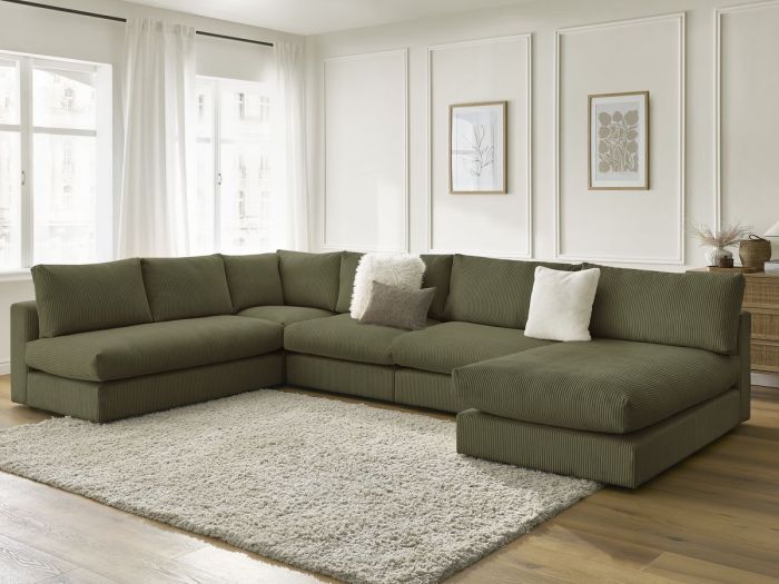 Stała sofa narożna 100% modułowa ultra miękka tkanina PARIS 3 fotele, 1 meridian, 1 narożnik, 1 pufa
