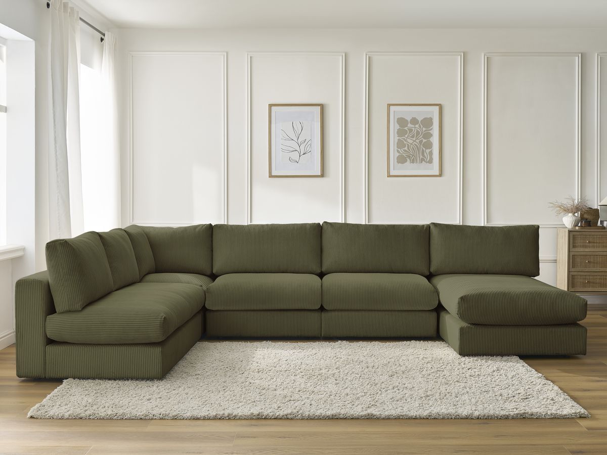 Canapé d'angle modulable PARIS velours côtelé vert 5 places — vue 5