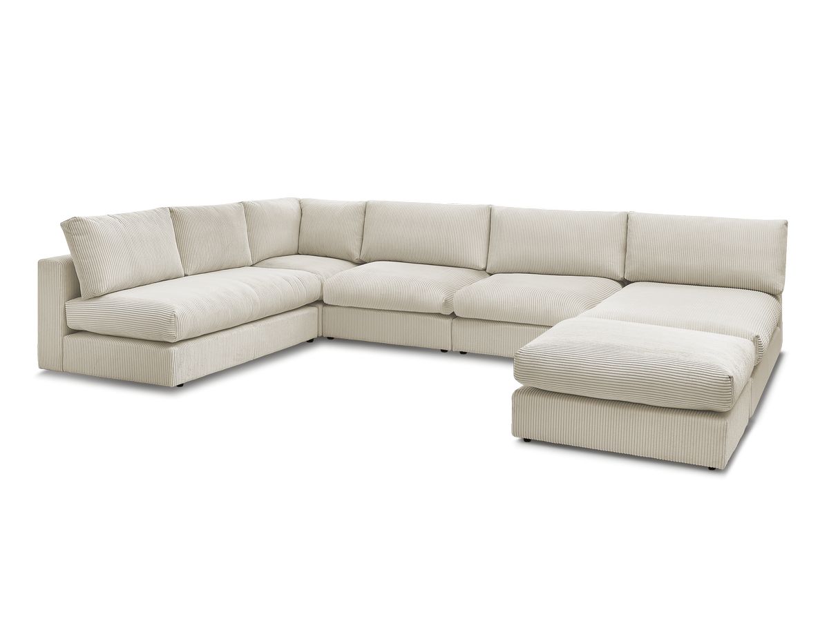 Modulaire PARIS corduroy hoekbank met 3 fauteuils, 1 chaise longue, 1 hoekbank en 1 poef