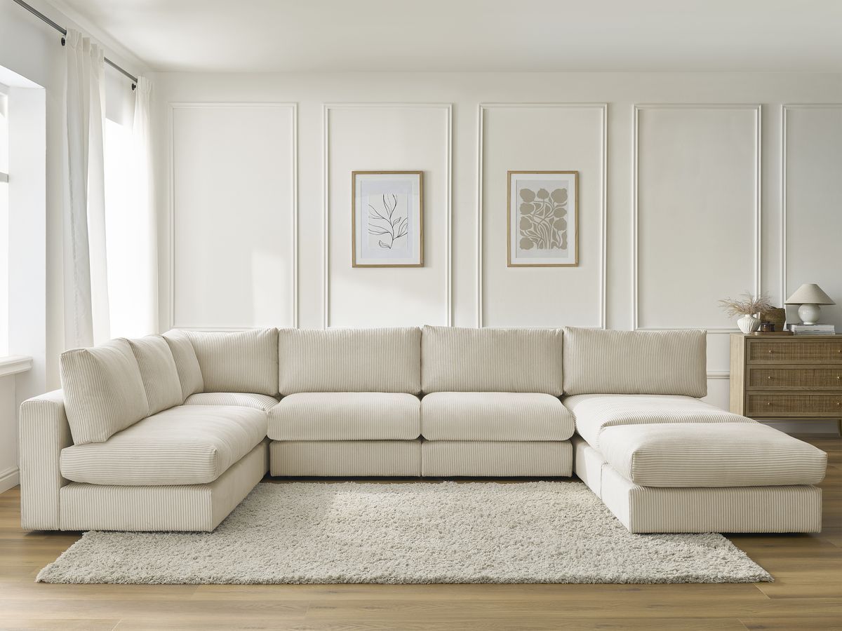 Canapé d'angle modulable PARIS velours côtelé beige 6 places — vue 5