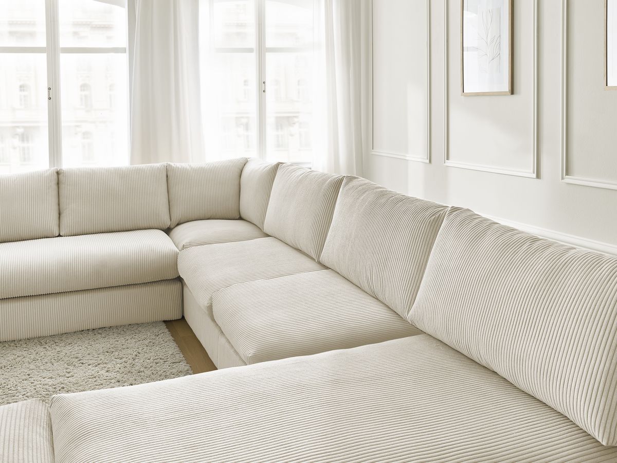 Modulaire PARIS corduroy hoekbank met 3 fauteuils, 1 chaise longue, 1 hoekbank en 1 poef