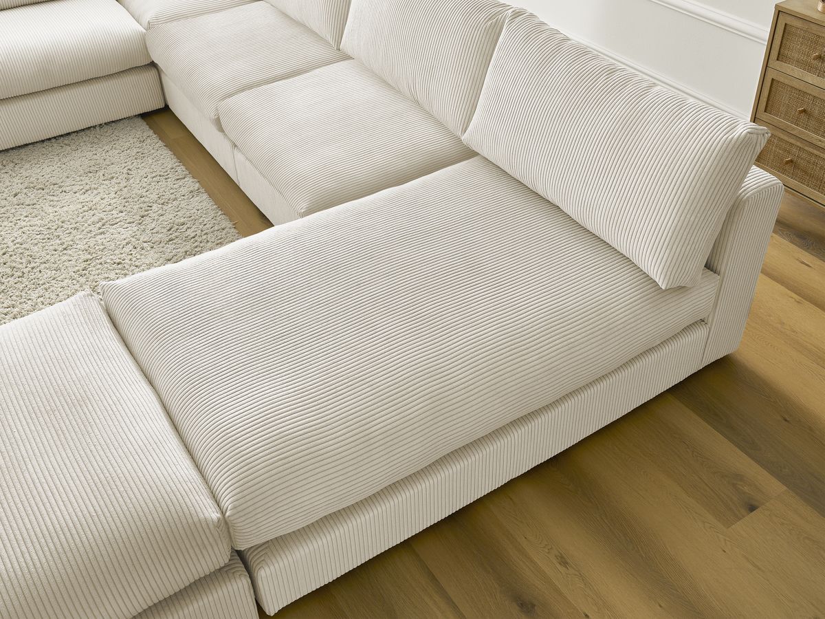 Modulaire PARIS corduroy hoekbank met 3 fauteuils, 1 chaise longue, 1 hoekbank en 1 poef