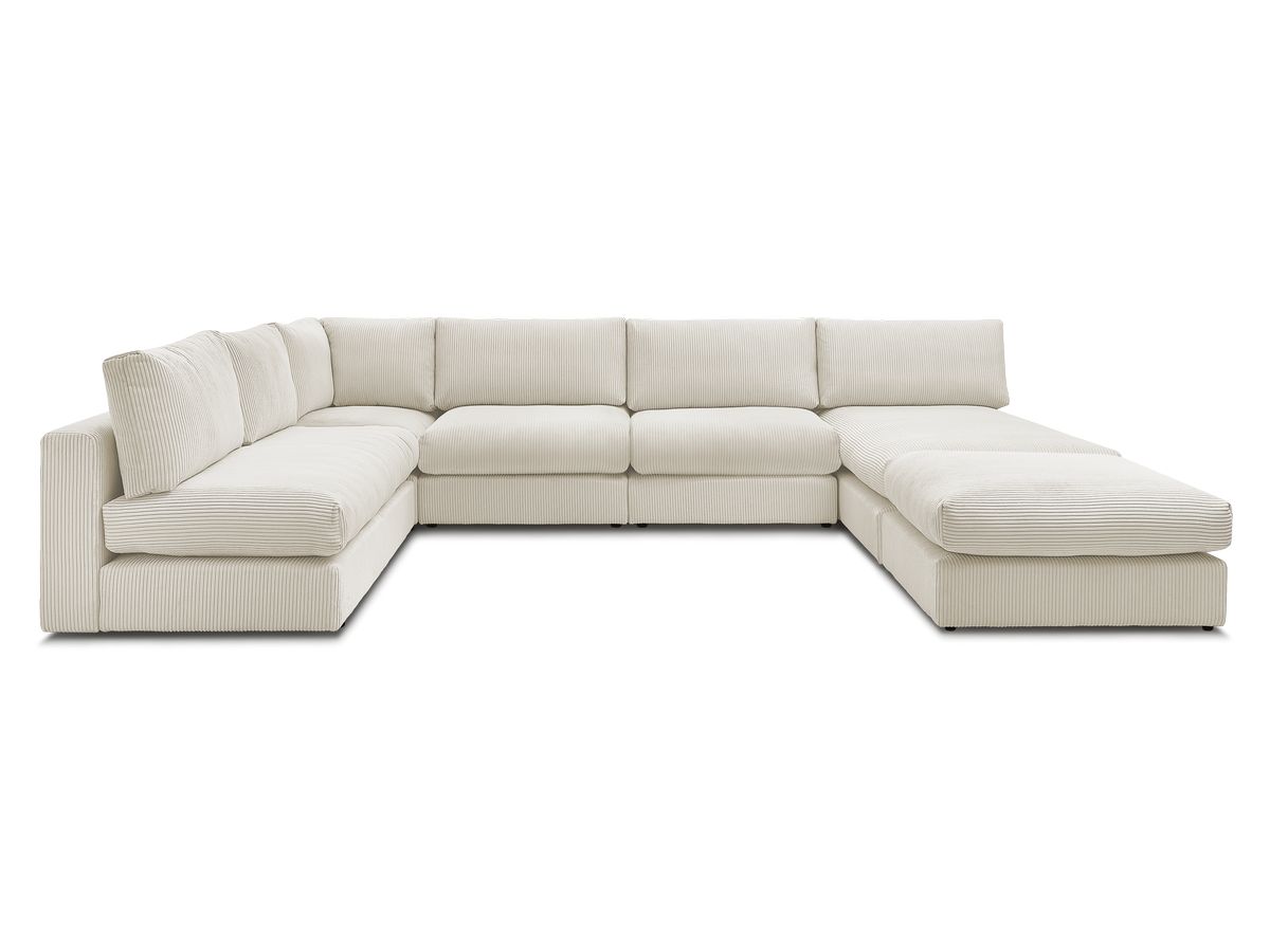 Modulaire PARIS corduroy hoekbank met 3 fauteuils, 1 chaise longue, 1 hoekbank en 1 poef