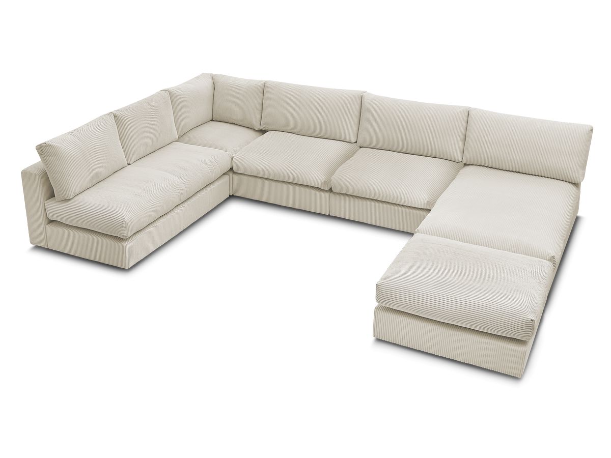Modulaire PARIS corduroy hoekbank met 3 fauteuils, 1 chaise longue, 1 hoekbank en 1 poef