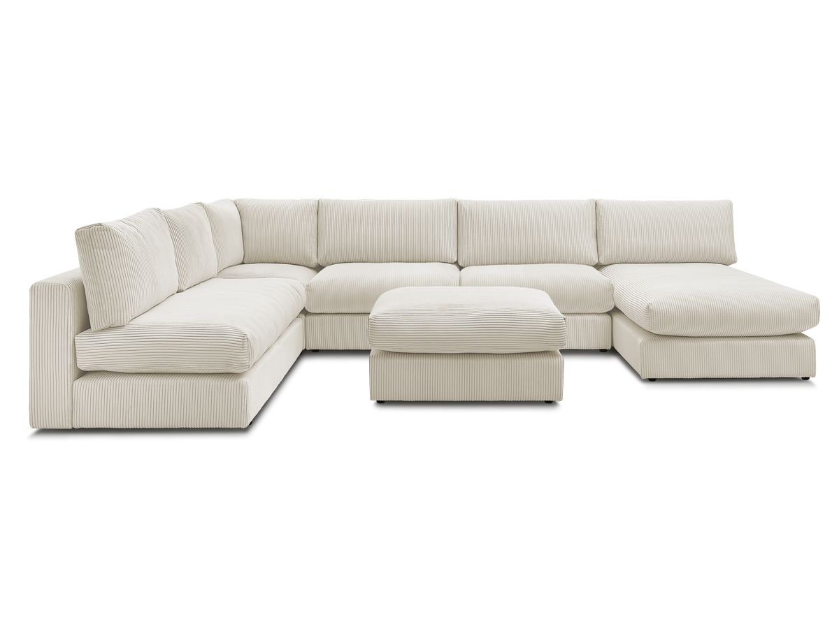 Modulaire PARIS corduroy hoekbank met 3 fauteuils, 1 chaise longue, 1 hoekbank en 1 poef