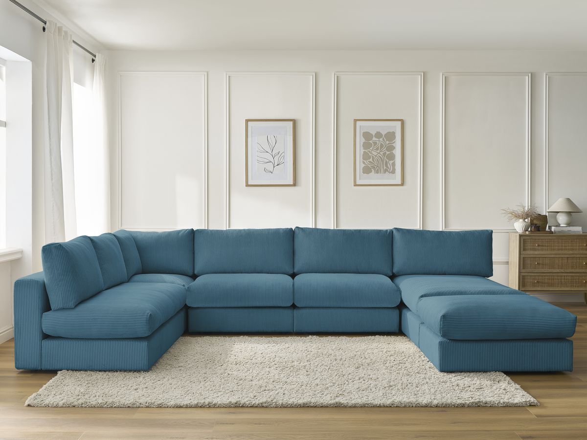 Canapé d'angle modulable PARIS velours côtelé bleu clair 6 places — vue 5