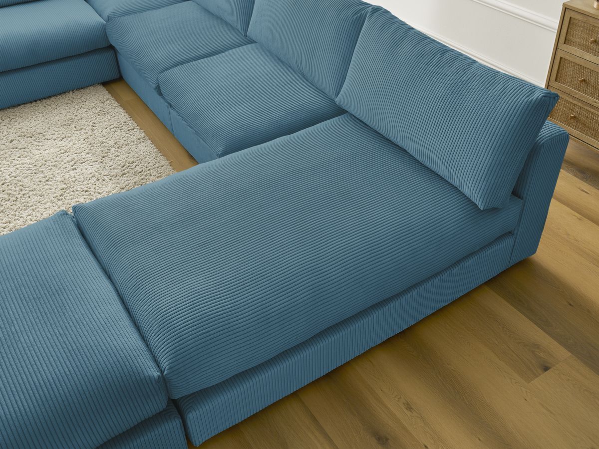Canapé d'angle modulable PARIS velours côtelé avec 3 chauffeuses, 1 méridienne, 1 angle, et 1 pouf