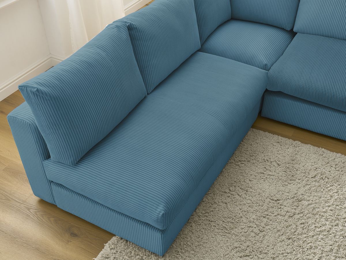 Canapé d'angle modulable PARIS velours côtelé avec 3 chauffeuses, 1 méridienne, 1 angle, et 1 pouf