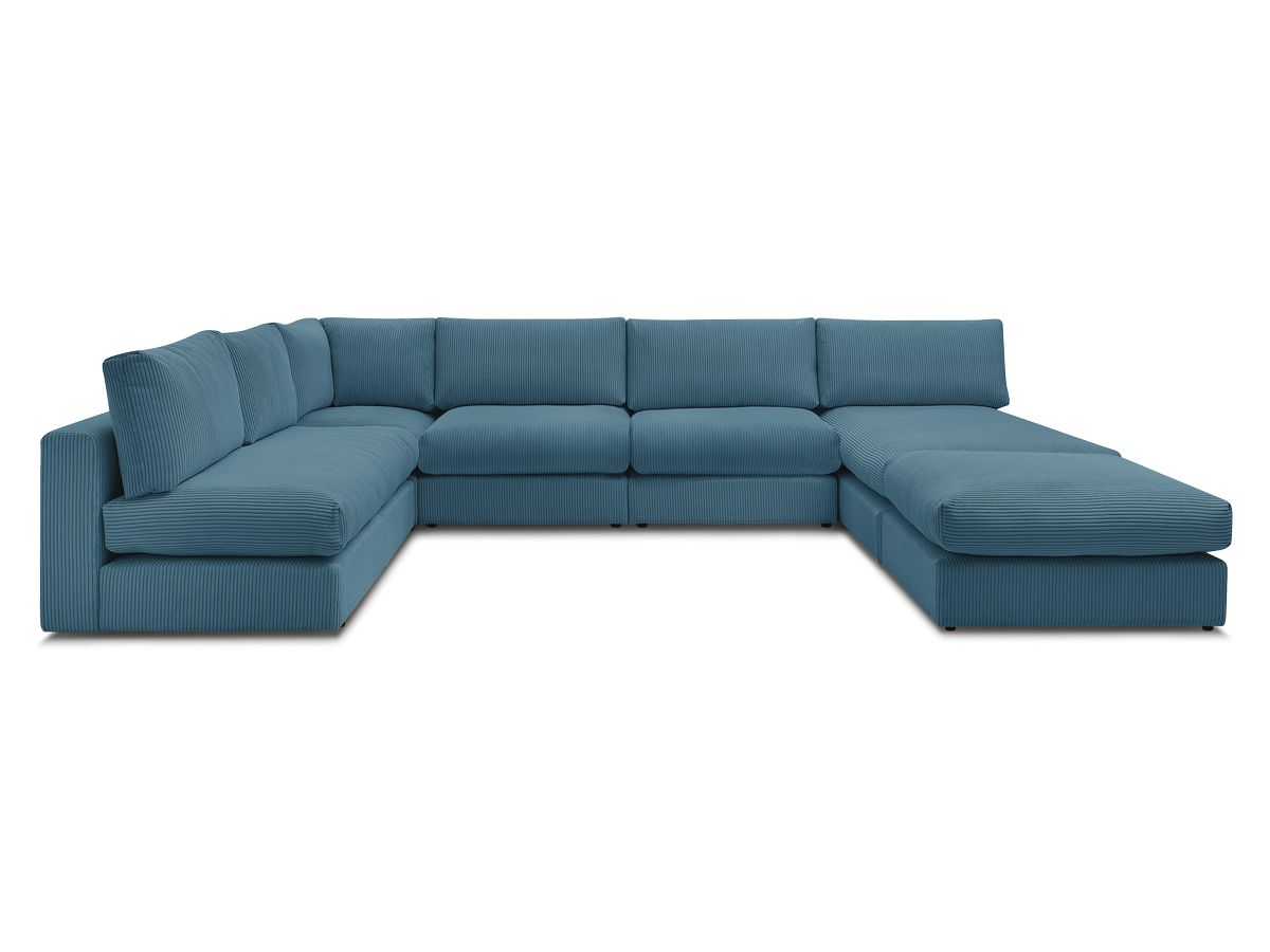 Canapé d'angle modulable PARIS velours côtelé avec 3 chauffeuses, 1 méridienne, 1 angle, et 1 pouf
