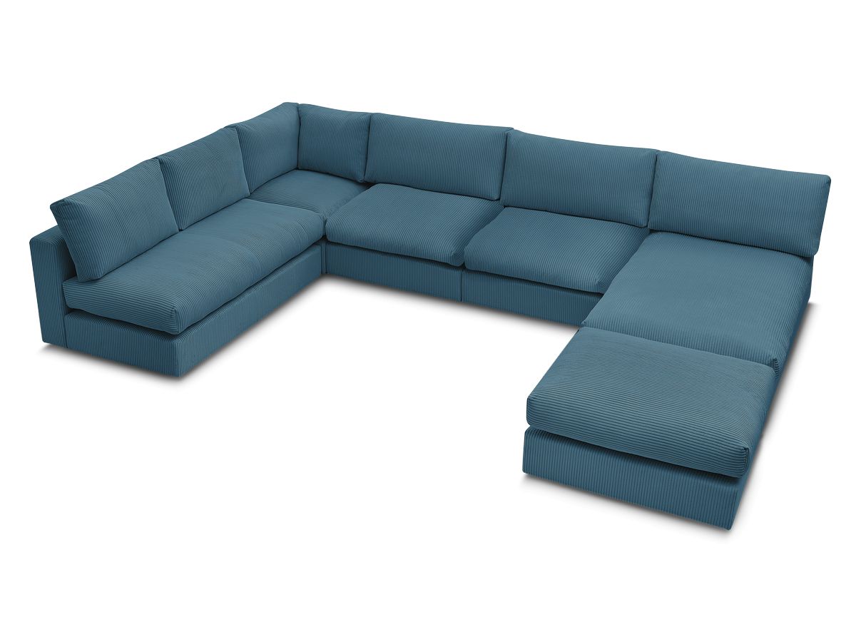 Canapé d'angle modulable PARIS velours côtelé avec 3 chauffeuses, 1 méridienne, 1 angle, et 1 pouf