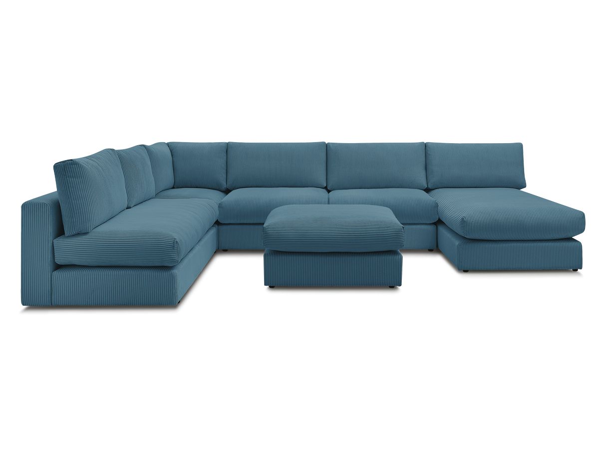 Canapé d'angle modulable PARIS velours côtelé avec 3 chauffeuses, 1 méridienne, 1 angle, et 1 pouf