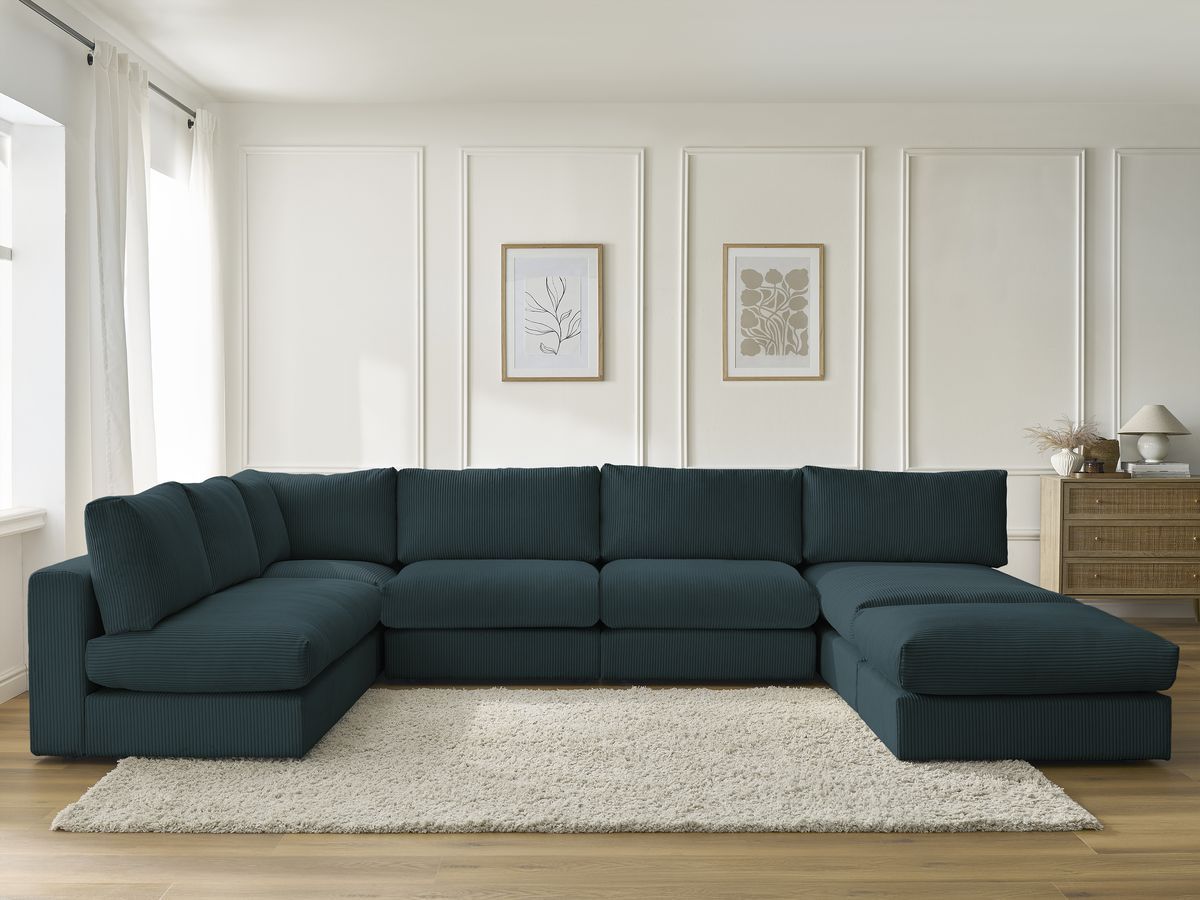Canapé d'angle modulable PARIS velours côtelé bleu foncé 6 places — vue 5