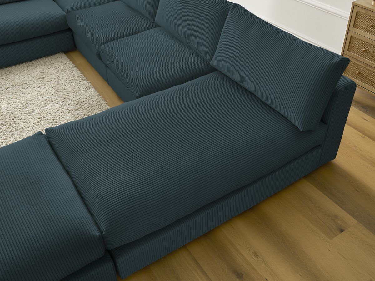 Canapé d'angle modulable PARIS velours côtelé avec 3 chauffeuses, 1 méridienne, 1 angle, et 1 pouf