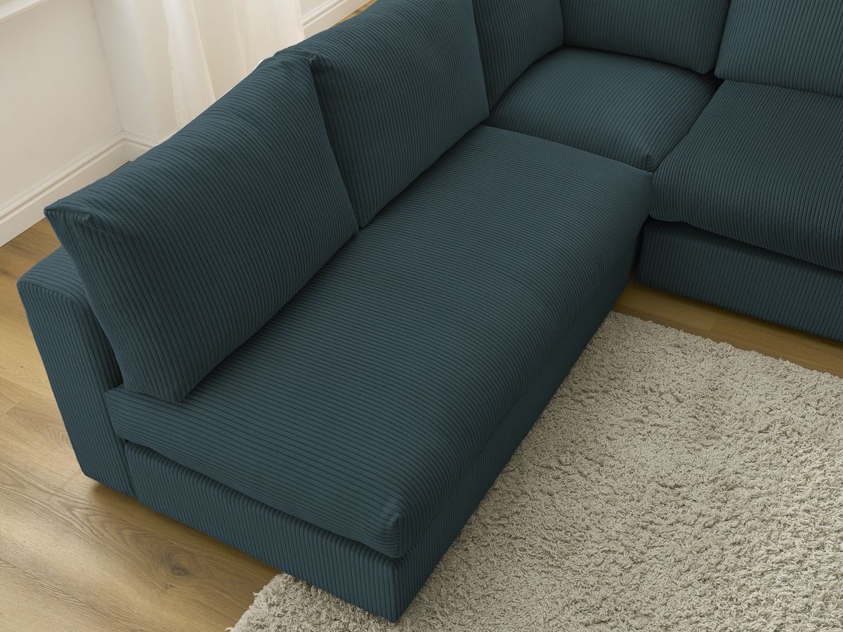 Canapé d'angle modulable PARIS velours côtelé avec 3 chauffeuses, 1 méridienne, 1 angle, et 1 pouf