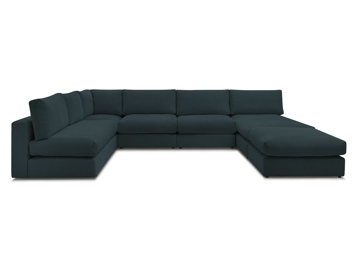 Canapé d'angle modulable PARIS velours côtelé avec 3 chauffeuses, 1 méridienne, 1 angle, et 1 pouf