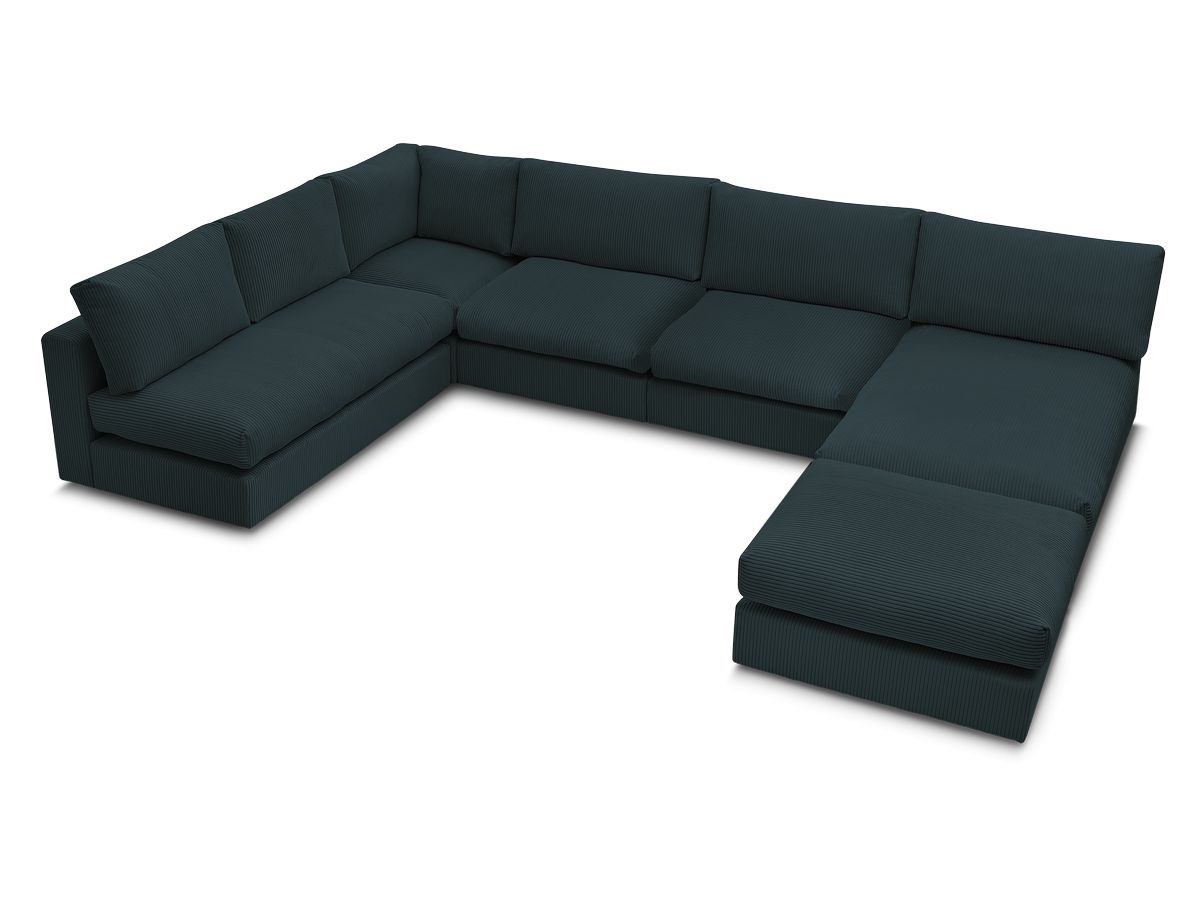 Canapé d'angle modulable PARIS velours côtelé avec 3 chauffeuses, 1 méridienne, 1 angle, et 1 pouf