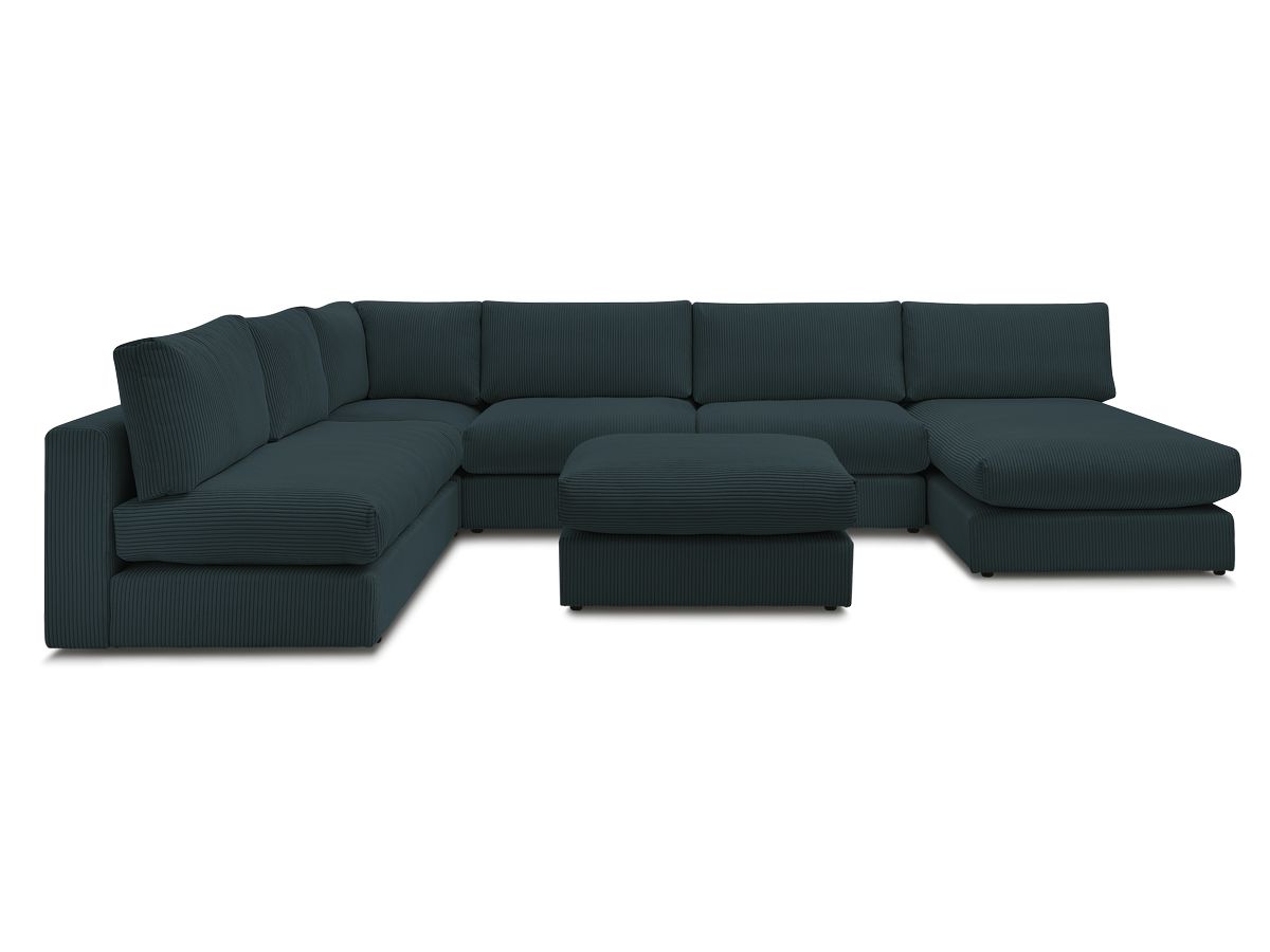 Canapé d'angle modulable PARIS velours côtelé avec 3 chauffeuses, 1 méridienne, 1 angle, et 1 pouf
