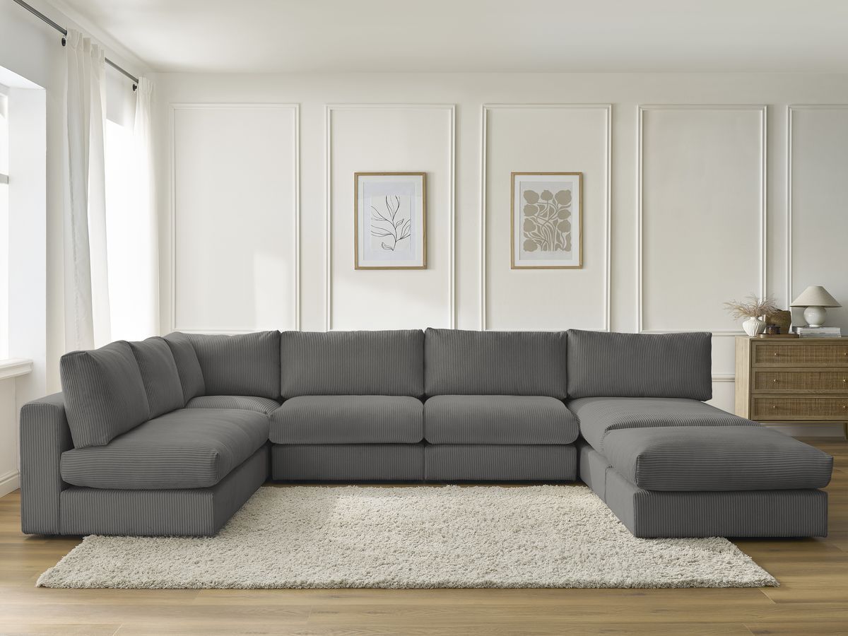 Canapé d'angle modulable PARIS velours côtelé gris foncé 6 places — vue 5