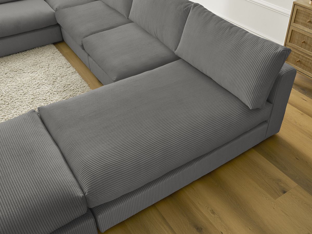 Canapé d'angle modulable PARIS velours côtelé avec 3 chauffeuses, 1 méridienne, 1 angle, et 1 pouf