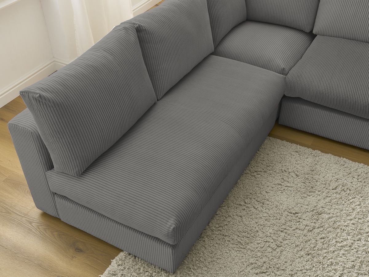 Canapé d'angle modulable PARIS velours côtelé avec 3 chauffeuses, 1 méridienne, 1 angle, et 1 pouf