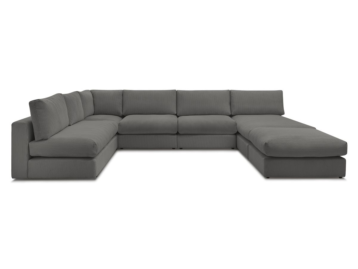 Canapé d'angle modulable PARIS velours côtelé avec 3 chauffeuses, 1 méridienne, 1 angle, et 1 pouf
