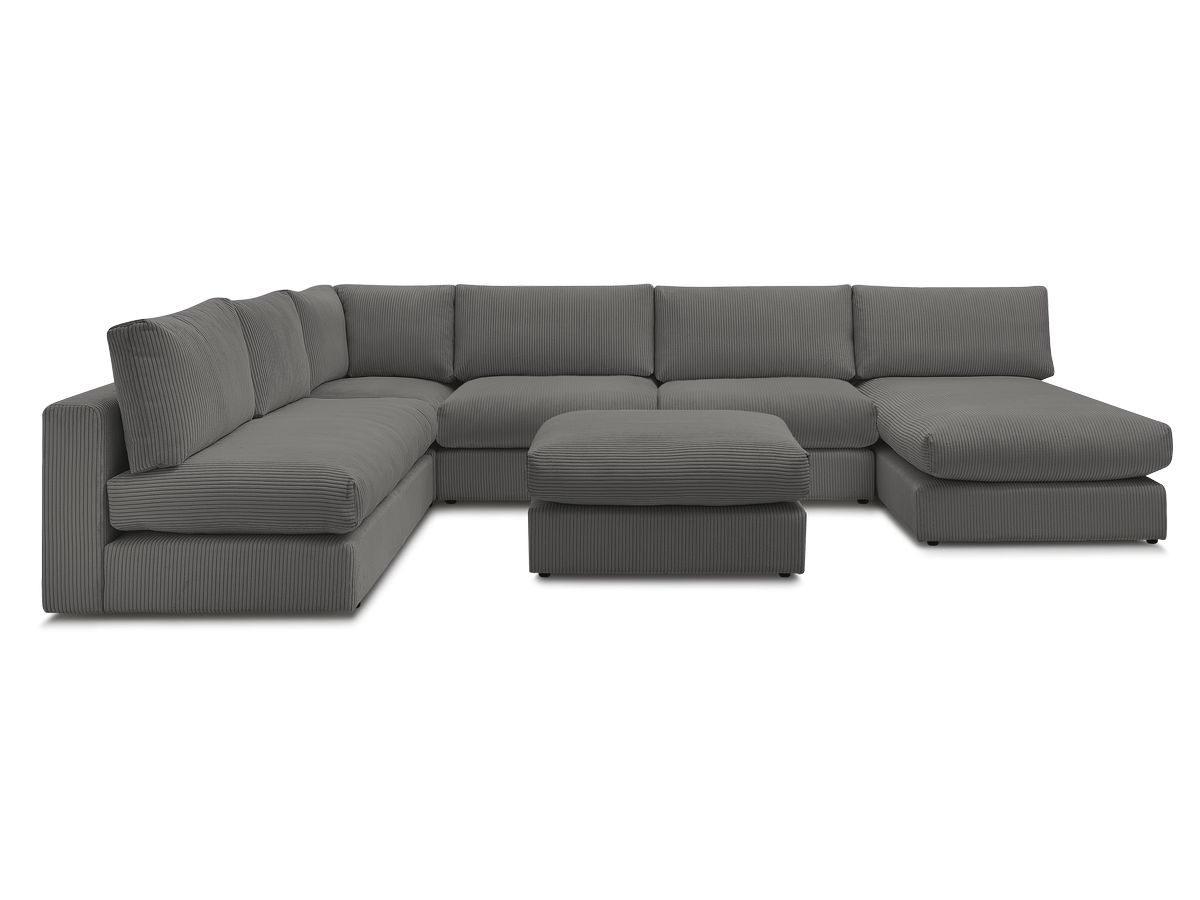 Canapé d'angle modulable PARIS velours côtelé avec 3 chauffeuses, 1 méridienne, 1 angle, et 1 pouf