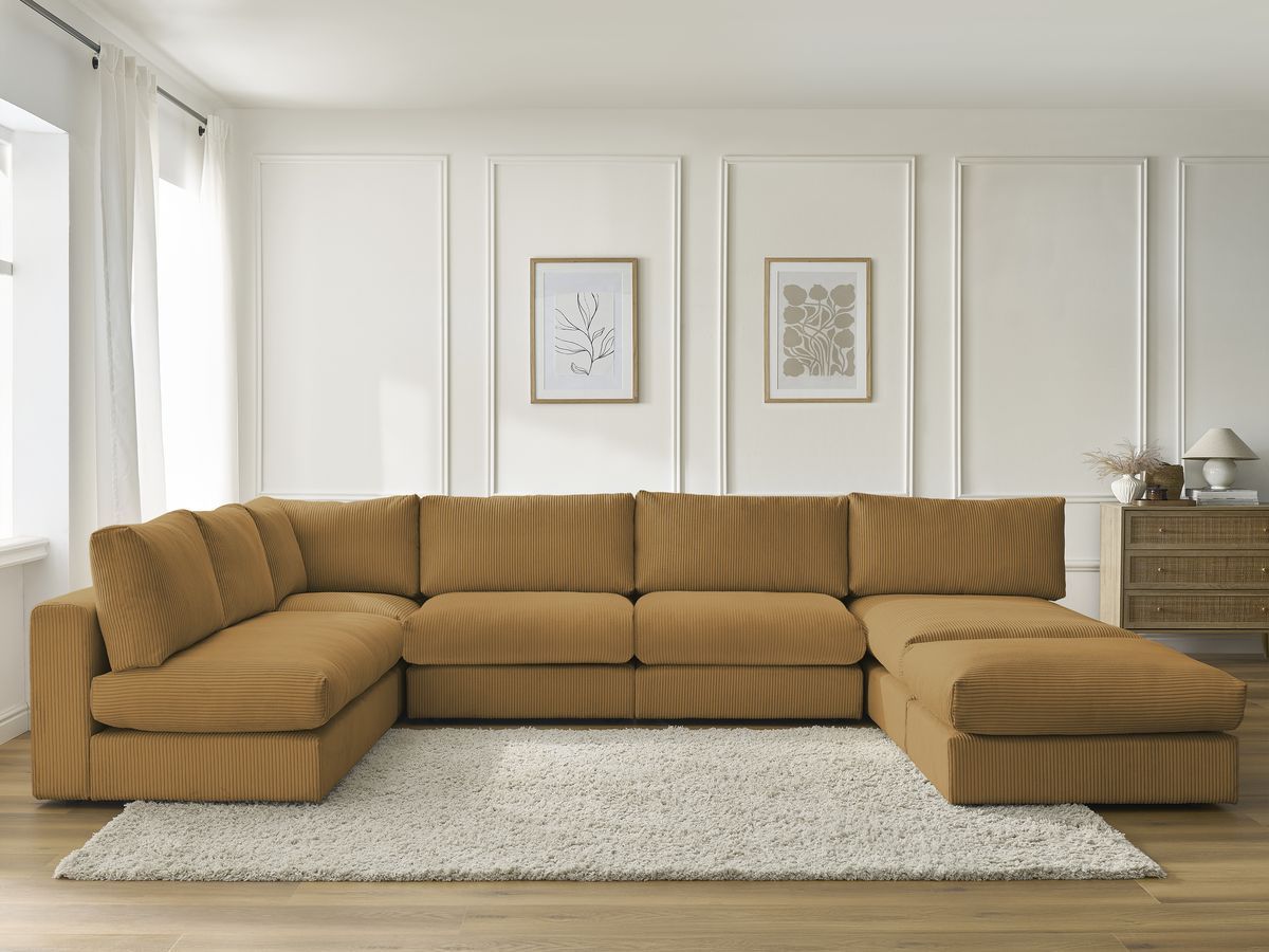 Canapé d'angle modulable PARIS velours côtelé jaune 6 places — vue 5