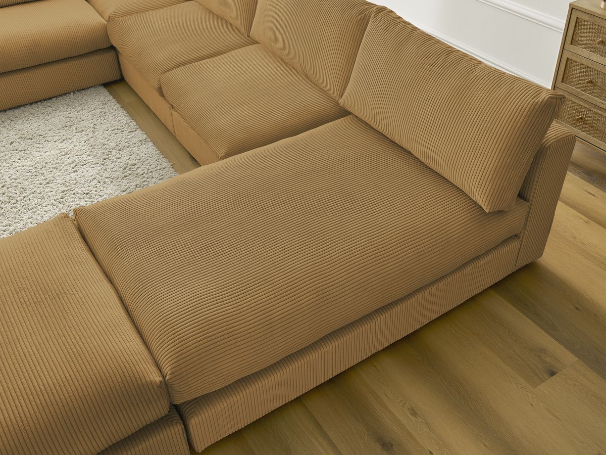 Canapé d'angle modulable PARIS velours côtelé avec 3 chauffeuses, 1 méridienne, 1 angle, et 1 pouf