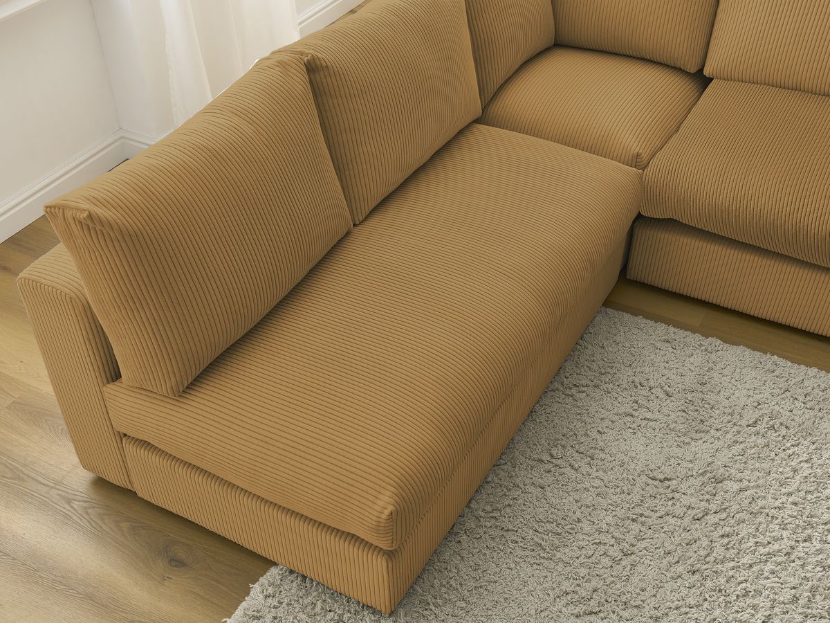 Canapé d'angle modulable PARIS velours côtelé avec 3 chauffeuses, 1 méridienne, 1 angle, et 1 pouf