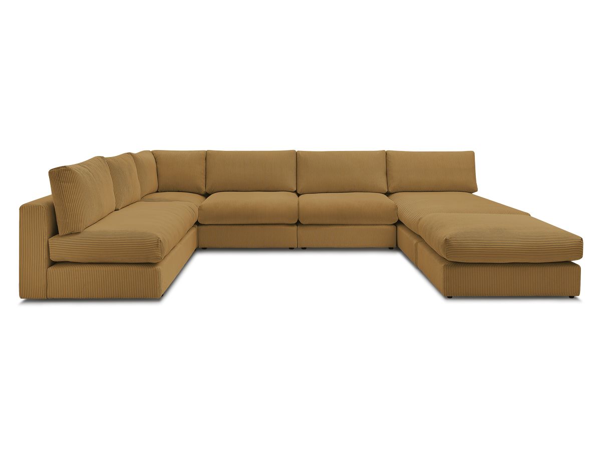 Canapé d'angle modulable PARIS velours côtelé avec 3 chauffeuses, 1 méridienne, 1 angle, et 1 pouf