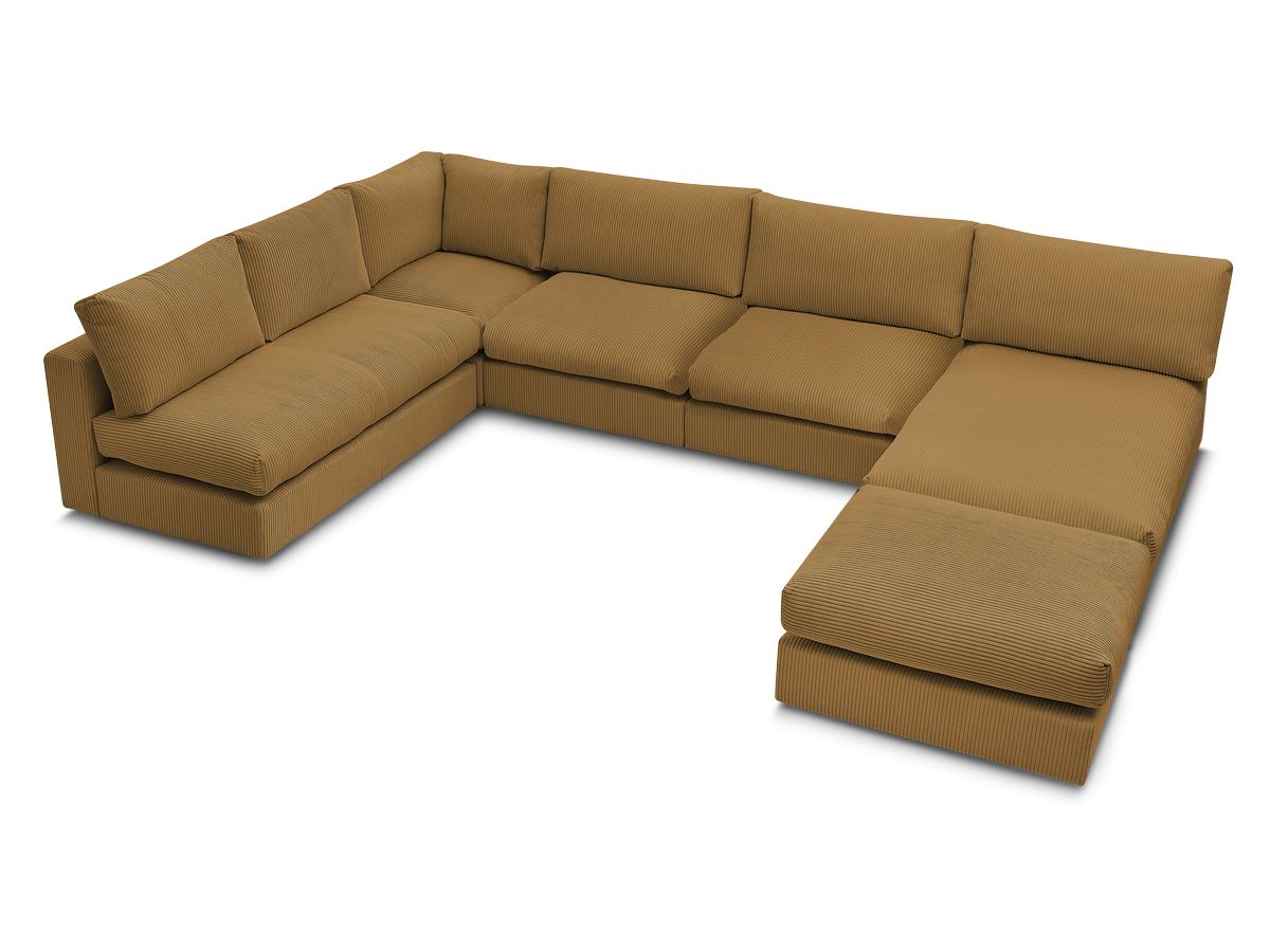Canapé d'angle modulable PARIS velours côtelé avec 3 chauffeuses, 1 méridienne, 1 angle, et 1 pouf