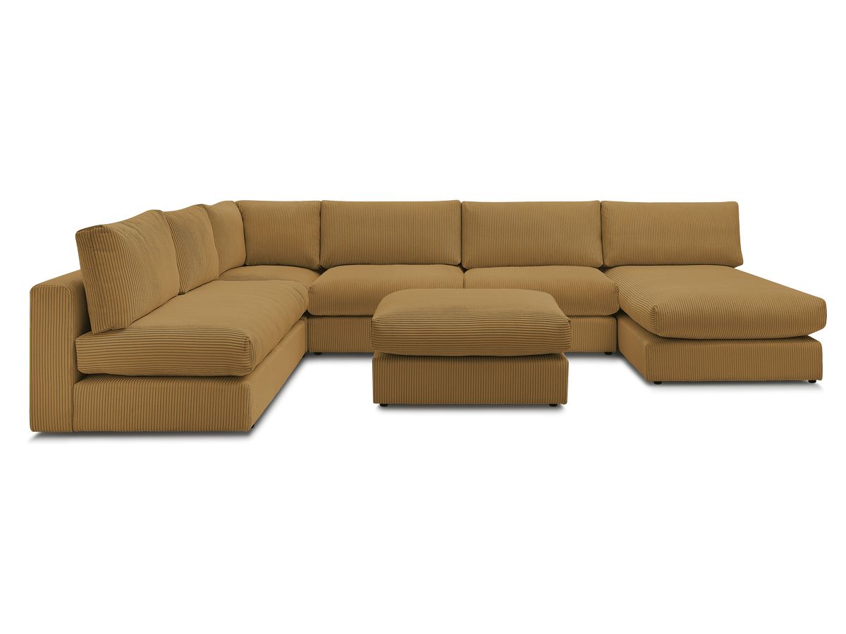 Canapé d'angle modulable PARIS velours côtelé avec 3 chauffeuses, 1 méridienne, 1 angle, et 1 pouf