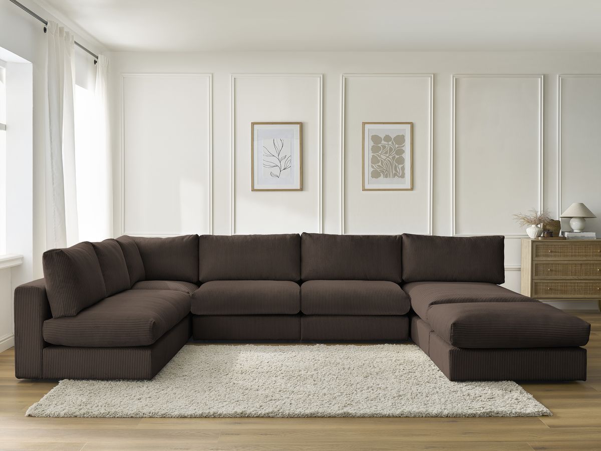 Canapé d'angle modulable PARIS velours côtelé marron 6 places — vue 5